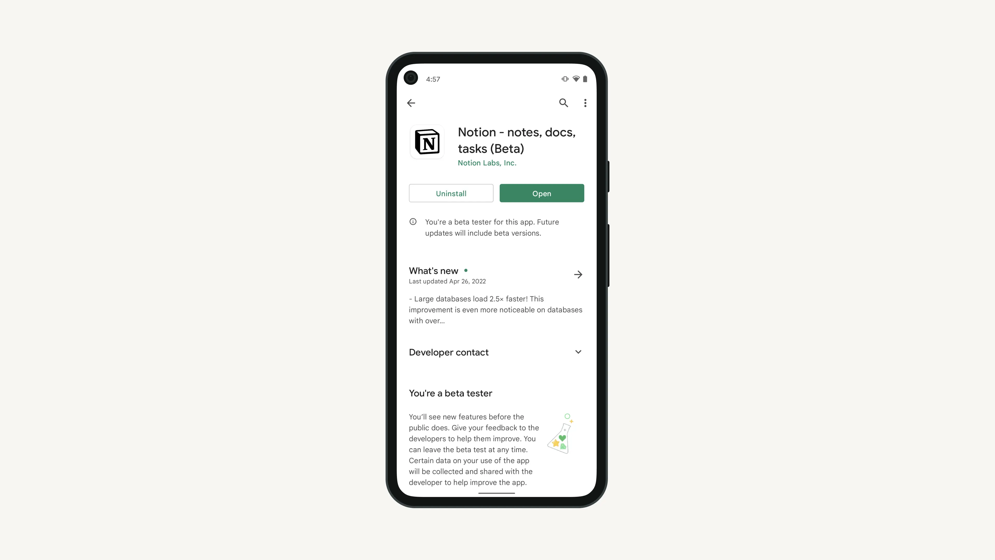Signing up for beta access to Notion's mobile apps