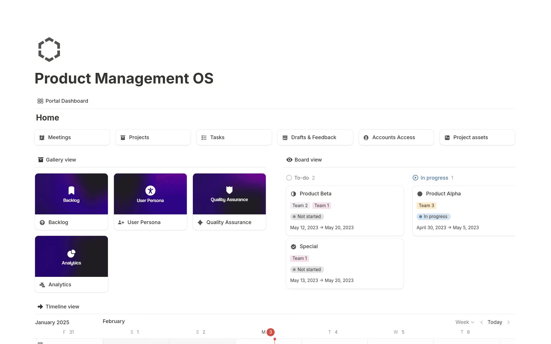 Product Management OS dashboard in Notion