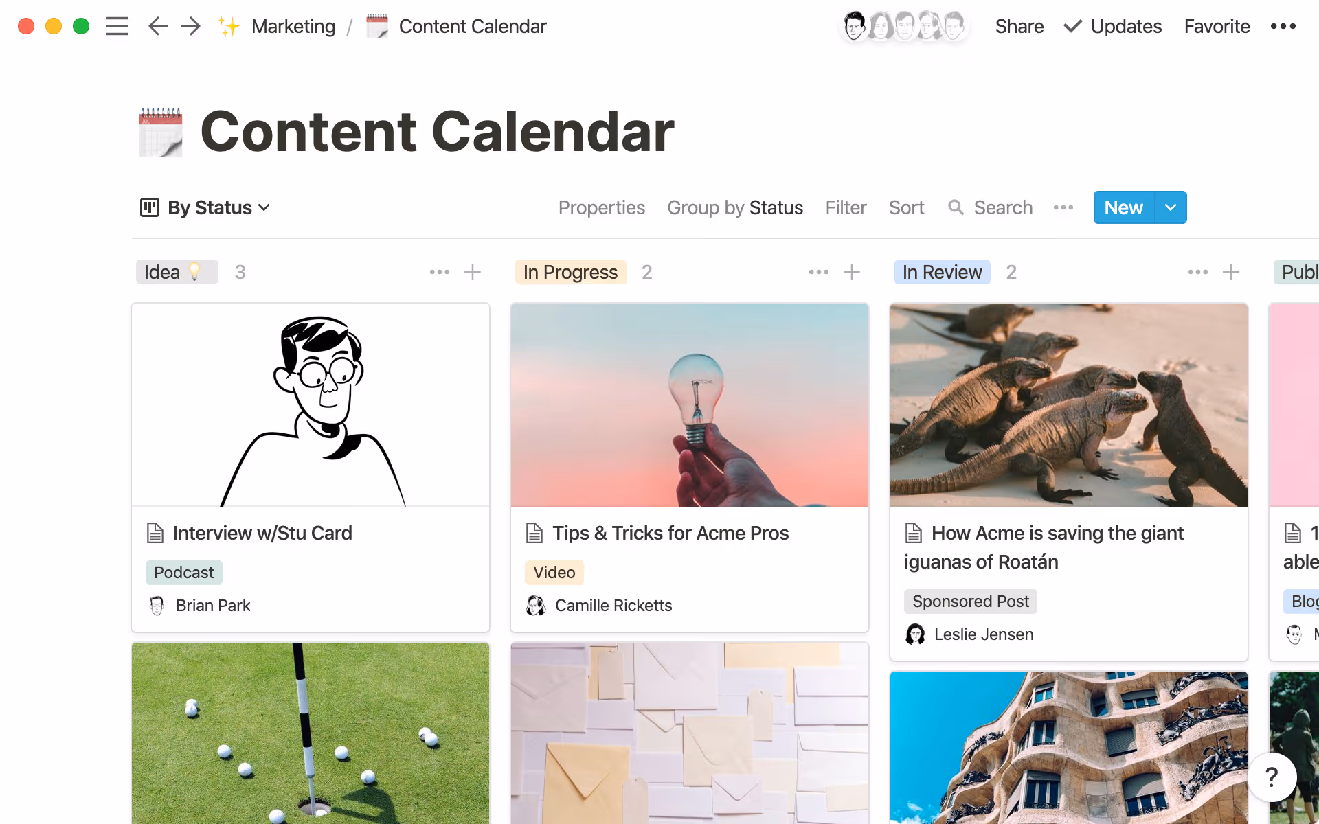 A content calendar to keep all your marketing team’s work organized.
