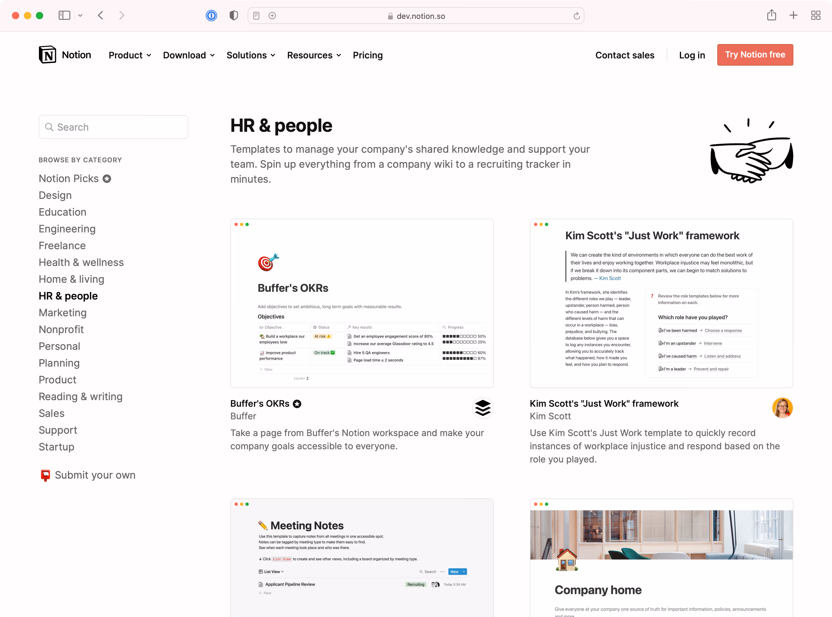 Notion template gallery