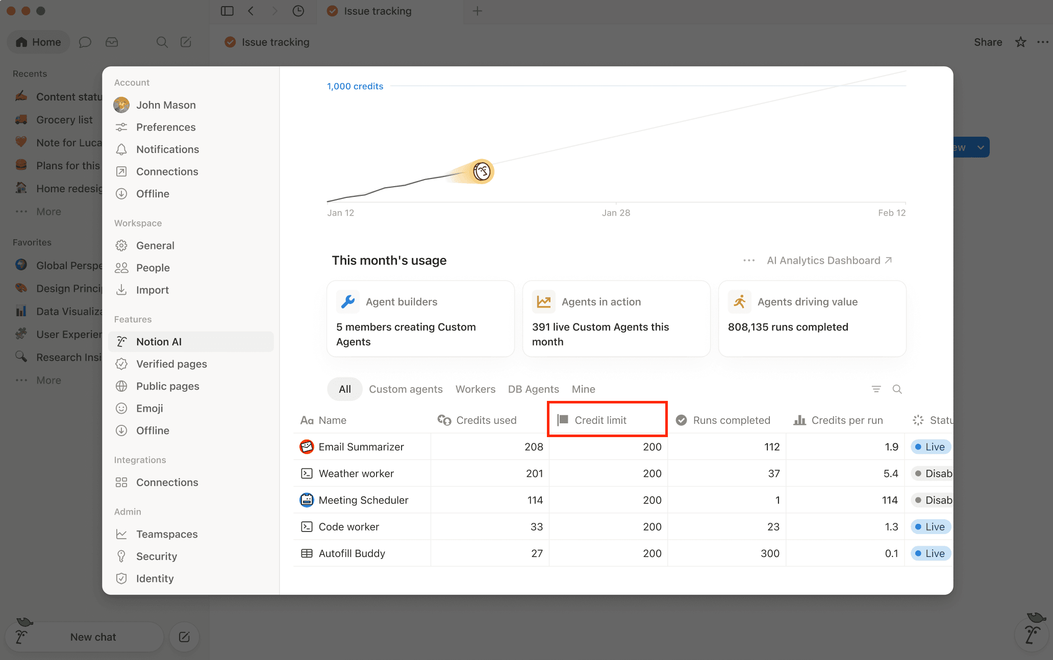 Open any agent from the “Credit limits” column in your dashboard to set a specific limit.