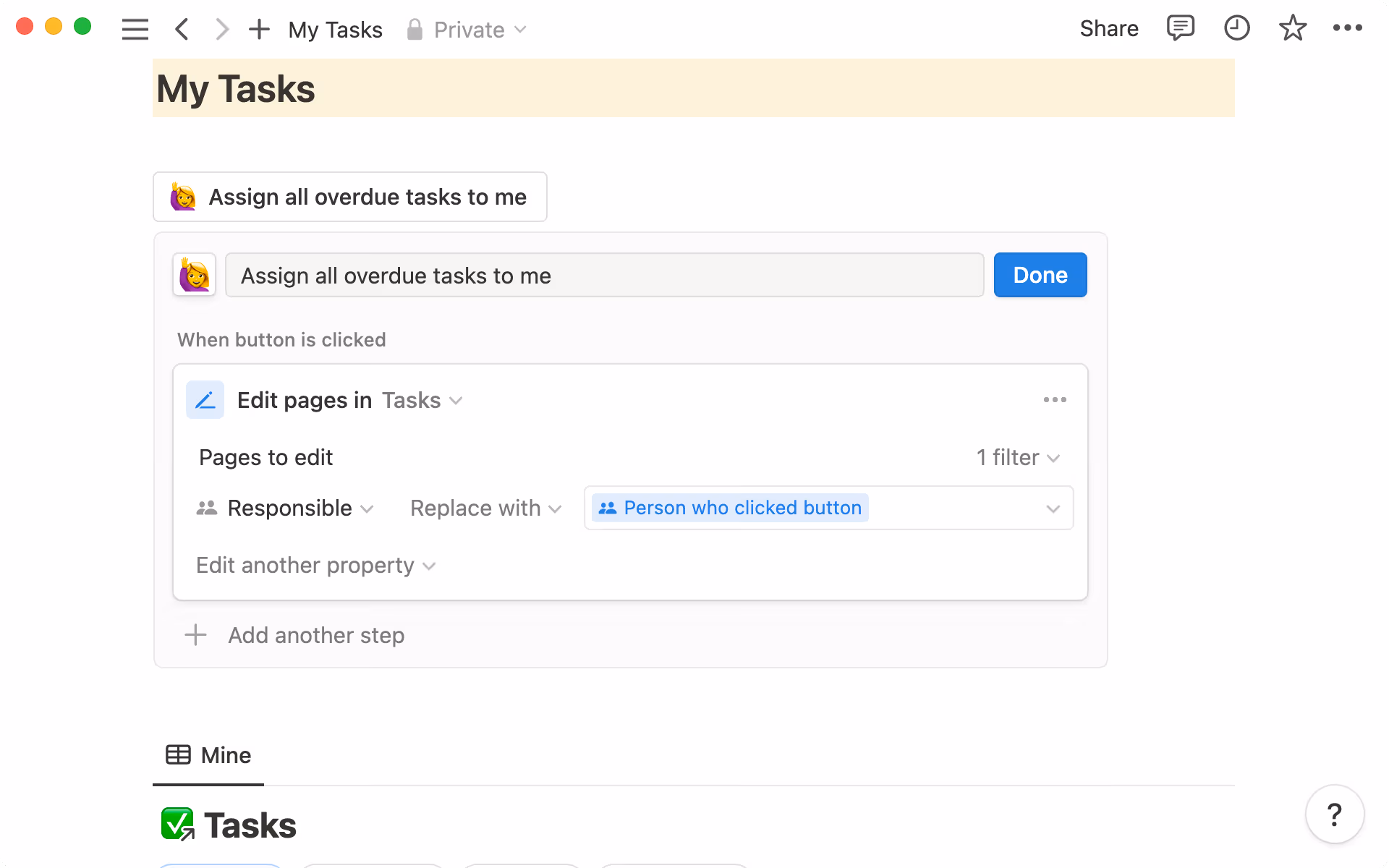You can configure a button to edit certain entries in a database, according to which filters you apply.